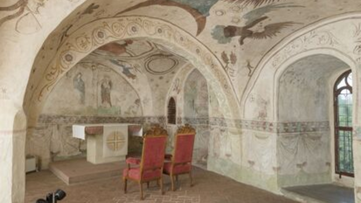 Kriebstein, Burgkapelle mit einzigartigen mittelalterlichen Wandmalereien, um 1410 bis 1420.