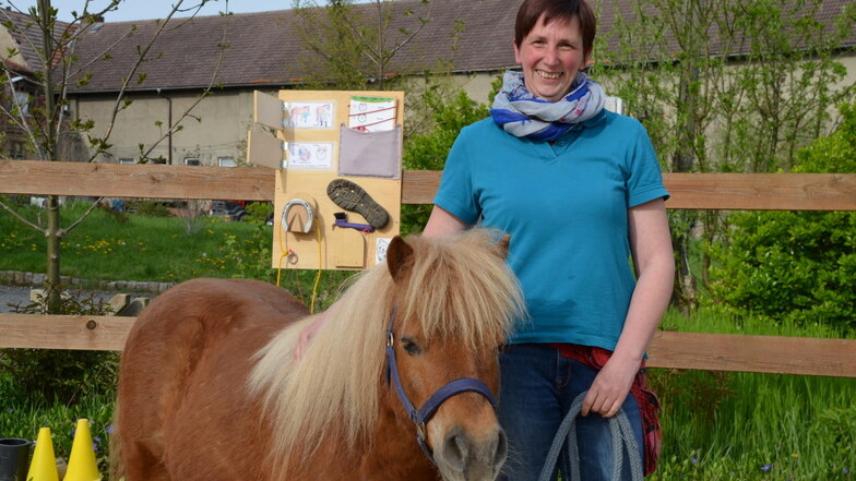 Das Pony Benz ist beim Lernen immer mit dabei. Stefanie Kretschmer bietet für Kinder besondere Kurse mit Ponys an.