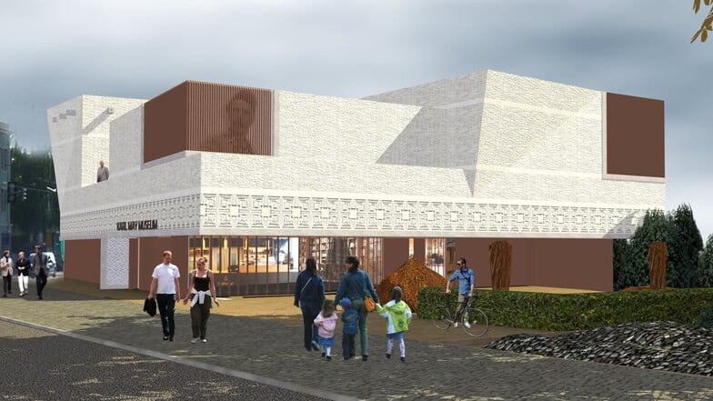 Eine Animation des künftigen Karl May Museums in Radebeul. Baubeginn soll noch im Sommer sein.
