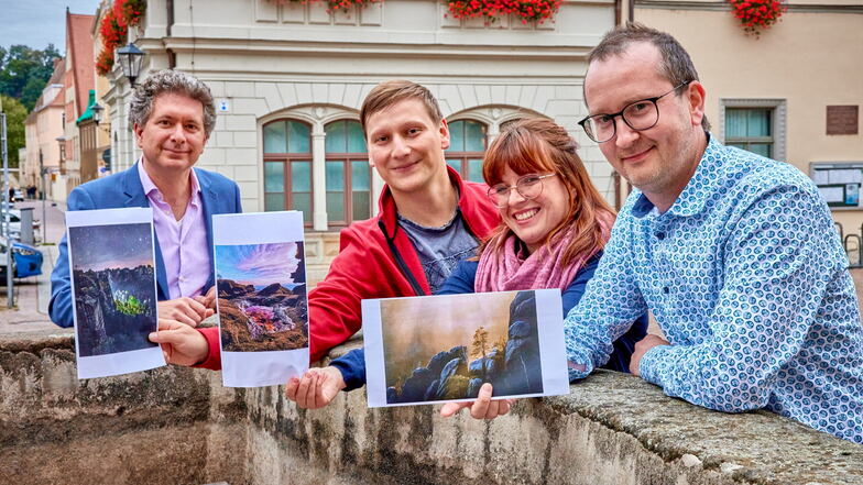 SZ-Regionalgeschäftsführer Domokos Szabó, Fotowettbewerbs-Gewinner Hannes Bombelek, Josefin Große und Benjamin Korth (v.l.).