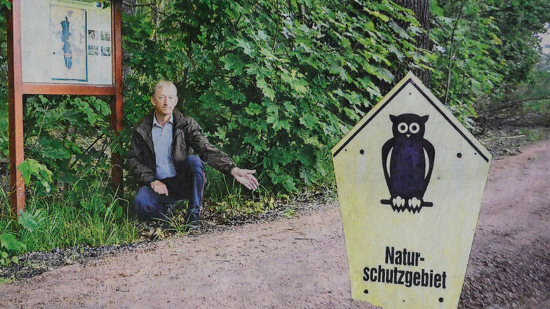 Volker Wilhelms vom Nabu zeigt im Naturschutzgebiet auf den illegal aufgeschütteten Weg.