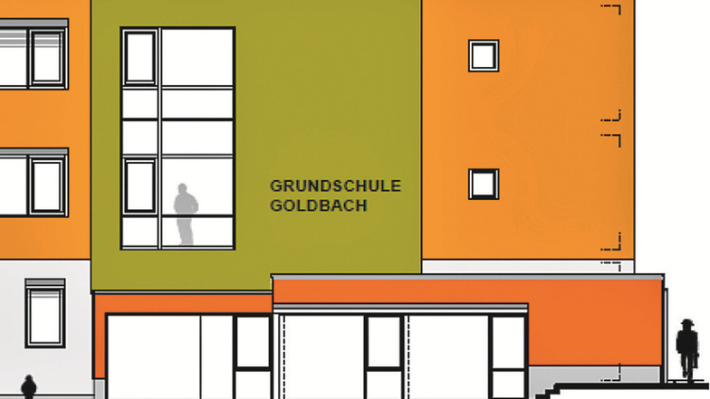So wird der Eingangsbereich der neue Grundschule in Goldbach nach einem Entwurf des Bischofswerdaer Architekten Martin Teich einmal aussehen.