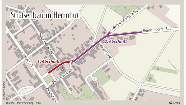 Von April bis Oktober wird in zwei Abschnitten in Herrnhut gebaut.