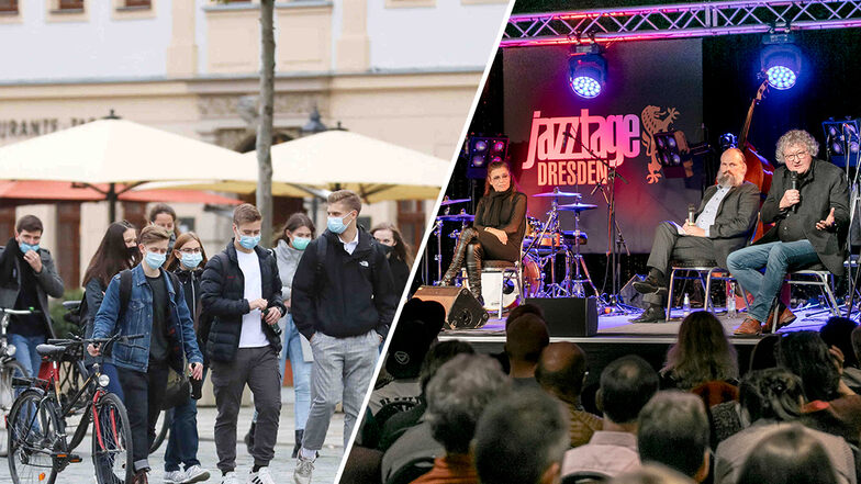 Die Polizei kontrolliert seit Dienstag die Maskenpflicht im Freien in Dresden. Bei Großveranstaltungen wie den Jazztagen gilt dagegen keine Maskenpflicht. Wie passt das zusammen?