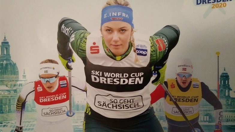 Sie ist das Gesicht des Ski-Weltcups in Dresden: Nadine Herrmann, zu sehen auf Plakaten und dem Programmheft.