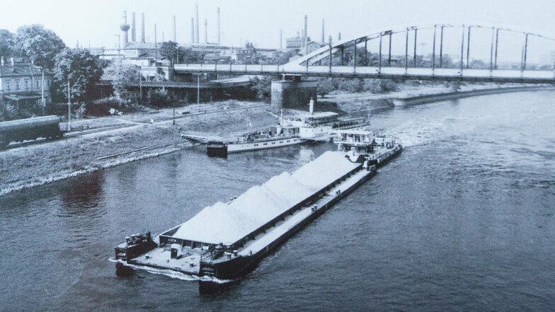 Das Foto zeigt, wie es aussah, als in Riesa noch Dampfer anlegten. In der Bildmitte: Die Anlegestelle, deren Treppe heute noch existiert.