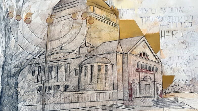 Diese Zeichnung der früheren Görlitzer Synagoge hat Andreas Neumann-Nochten zugunsten des Davidsterns versteigert.