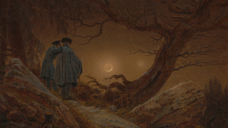 Caspar David Friedrich, Zwei Männer in Betrachtung des Mondes, 1819/20.