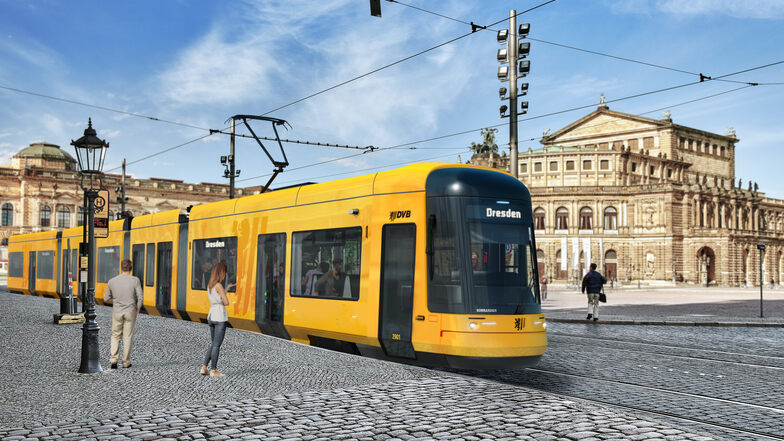 Bombardier liefert auch die neuen Straßenbahnen für Dresden. Das Foto zeigt eine Bahn des Models "Flexity".