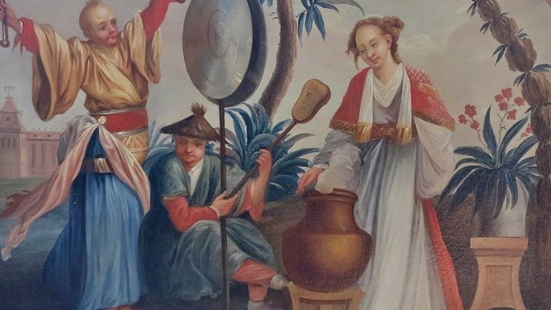 Im Barock wurden Chinesen schon mal mit blondem Haar gemalt – der Ausschnitt eines der zahlreichen Wandbilder.