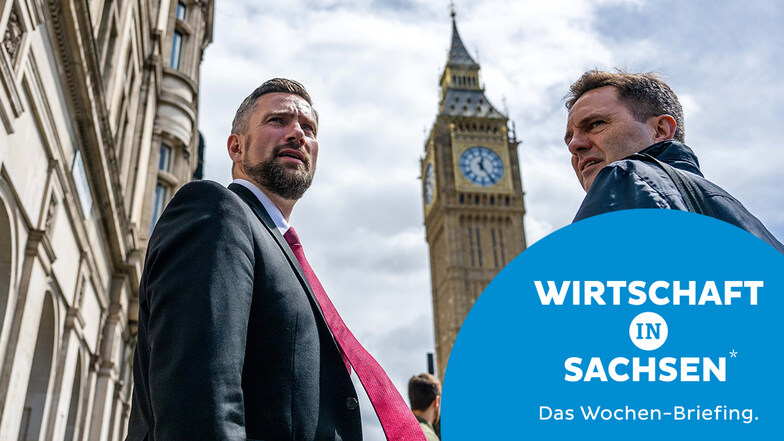 Sachsens Wirtschaftsminister Martin Dulig (l.), und Thomas Horn, Geschäftsführer der Wirtschaftsförderung Sachsen, sind derzeit in Großbritannien auf Dienstreise. Erste Kooperationen für sächsische Firmen deuten sich an.