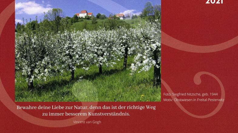 Auch viele Motive der grünen Umgebung Freitals finden sich im Kalender. Hier die Streuobstwiese in Freital-Pesterwitz.