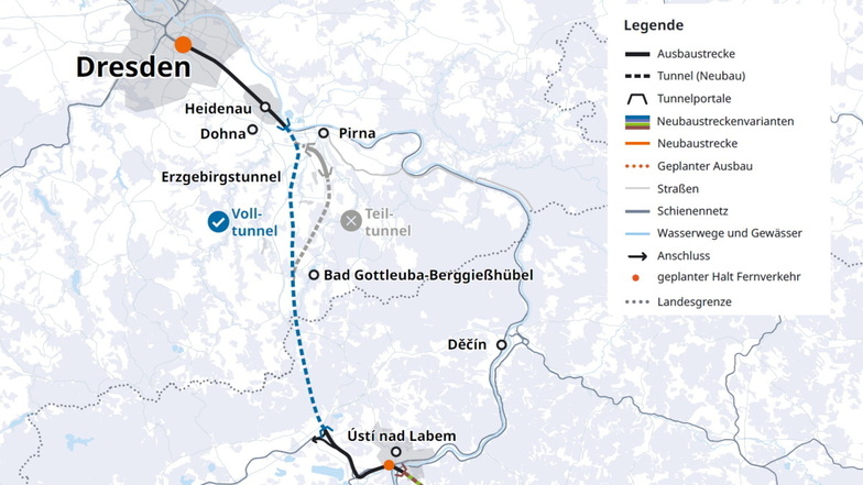 Kernstück der Neubaustrecke Dresden-Prag wird der neue Erzgebirgstunnel zwischen Heidenau und Ústí nad Labem.