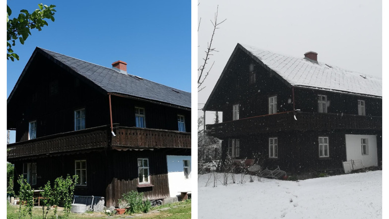 Mal im Sommer, mal im Winter fotografiert – dieses Tirolerhaus steht im polnischen Myslakowice. Der Reichenbacher Andreas Petzold hat es gekauft.