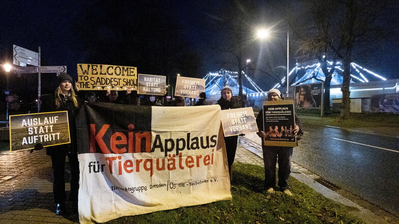 Vor dem Dresdner Weihnachtscircus haben am Freitag Tierschützer gegen den Einsatz von Tieren im Zirkus protestiert.