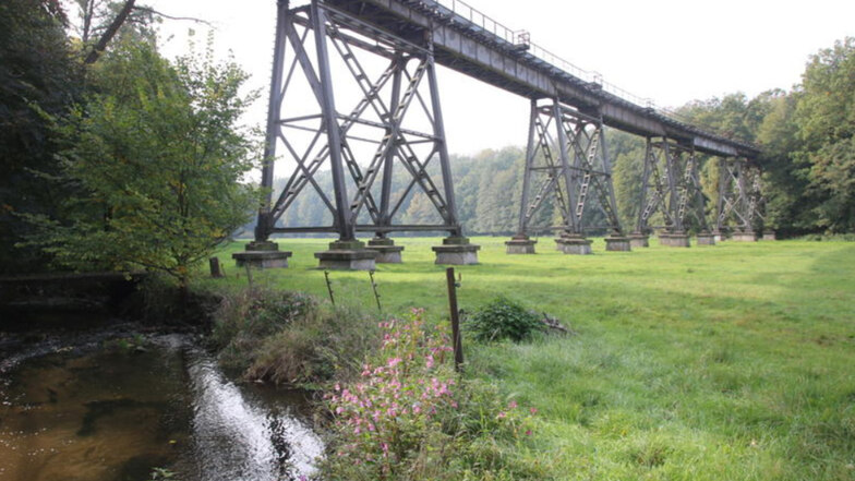Das denkmalgeschützte Viadukt über das Pulsnitztal bei Königsbrück rostet still vor sich hin.