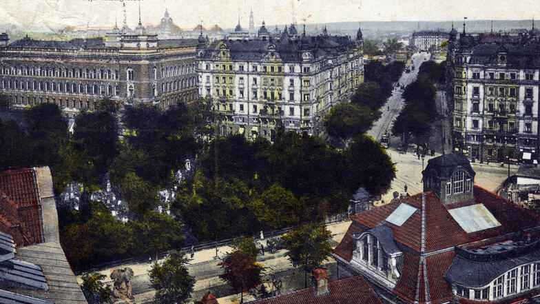 Blick um 1910 auf das Amstgericht in Dresden. 
