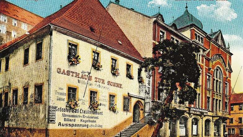 Das Gasthaus zur Sonne war lange ein beliebter Gasthof mit einem großen Saal, wie die alte Postkarte zeigt. 