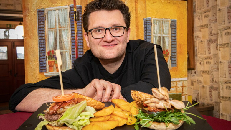 Stephan Seurig vom Bergkeller Großenhain empfiehlt zum Valentinstag unter anderem leckere Burger. Zahlreiche gastronomische Einrichtungen haben sich für den 14. Februar um Extra-Menüs Gedanken gemacht.