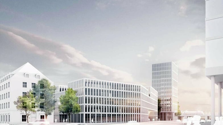 Blick vom Pullman-Hotel in Richtung Bahndamm: Beim Bebauungsplan für den östlichen Wiener Platz hat sich die Stadtverwaltung am Entwurf des Hamburger Architektenbüros BOF orientiert.