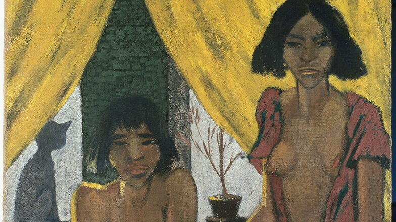 "Zwei Zigeunerinnen mit Katze“ nannte Otto Mueller sein 1926/27 entstandenes Bild. Der Maler hat viele „Zigeuner“-Bilder gemalt, er nutzte die damals gängigen Ausdrücke, ein Rassist war er nicht.