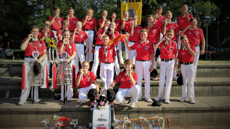 Auch nach 95 Jahren ist für die Zukunft gesorgt: Die Junioren des Spielmannszuges gewannen 2019 in Lommatzsch die Sachsenmeisterschaft.