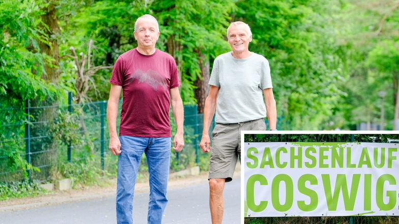 Frank Brendl und Victor Berger vom Orga-Team des Sachsenlauf: Sie rechnen am Sonntag mit 500 Laufbegeisterten.