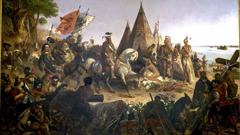 Schamlos romantisiert: Das Gemälde von George Powell zeigt die Eroberung des Mississippi durch Hernando de Soto im Jahr 1541. Das Bild schmückt die Rotunde im Kapitol.