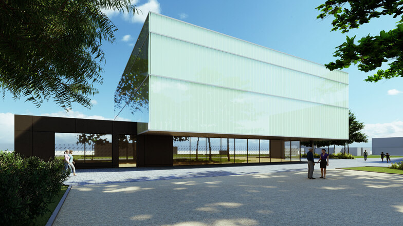 So könnte die neue Turnhalle an der Dr.-Salvador-Allende-Oberschule in Bautzen aussehen. Oben würde sich die Turnhalle befinden, unten eine Mensa.
