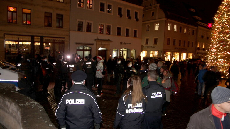 Dutzende Protestler versammelten sich am Rathaus Pirna.