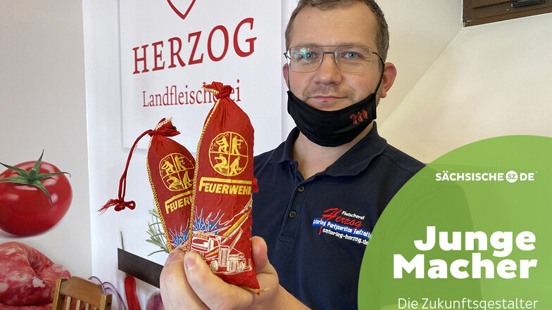 Die neueste Idee von Sebastian Herzog von der "Landfleischerei Herzog" in Spitzkunnersdorf ist die "Feuerwehr-Salami".