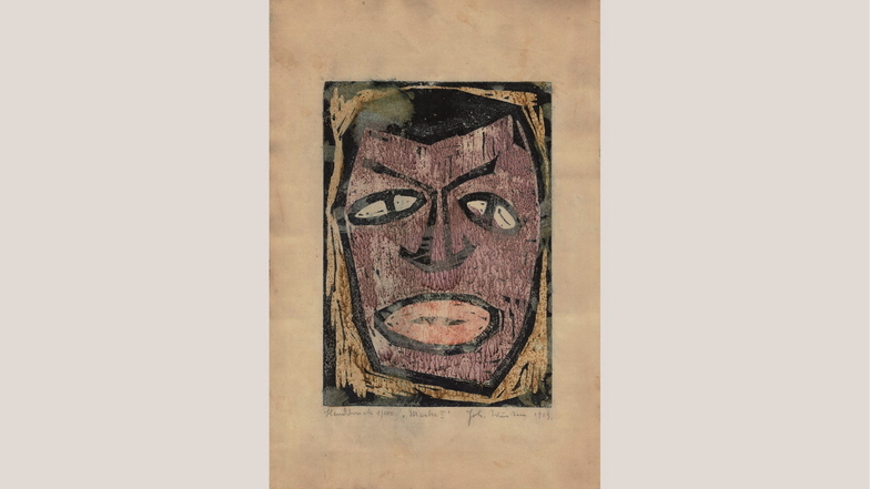 Das einzige Exemplar des frühen Holzschnitts "Maske I" von Johannes Wüsten wurde vor Kurzem bei einer Haushaltsauflösung in Hamburg gefunden.