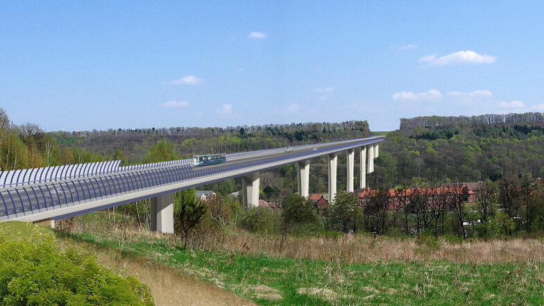 Nach dem 300 Meter langen Kohlbergtunnel folgt die 916 Meter lange Brücke über das Gottleubatal.