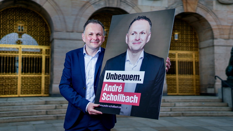 Andre Schollbach, langjähriger Fraktionschef der Linkspartei im Dresdner Stadtrat, geht für seine Partei in den OB-Wahlkampf.