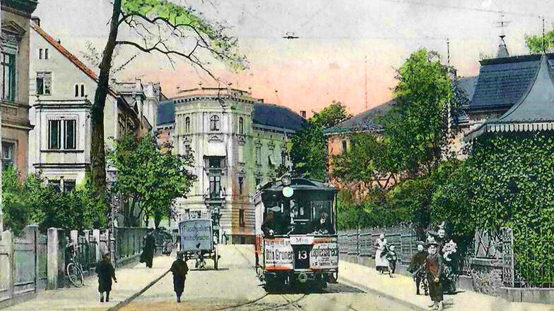 Auch auf dem Mühlweg fuhr einst die elektrische Straßenbahn, hier ein Rückblick auf das Jahr 1905. Repro: Sammlung Ralph Schermann