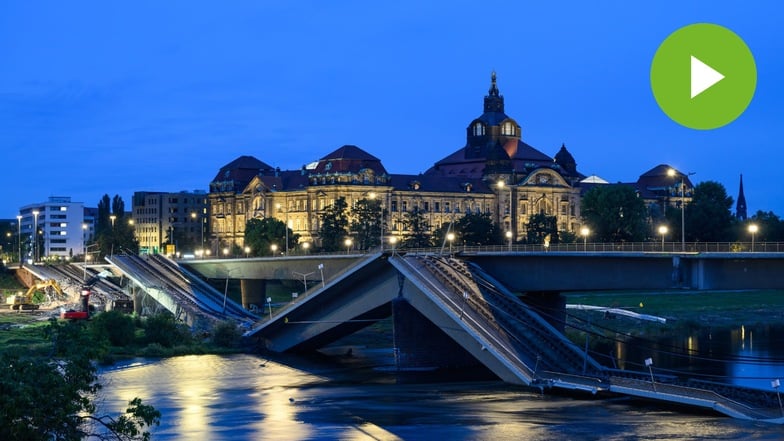 Am frühen Freitagmorgen wurden Reste der eingestürzten Carolabrücke in Dresden um Einsturz gebracht.