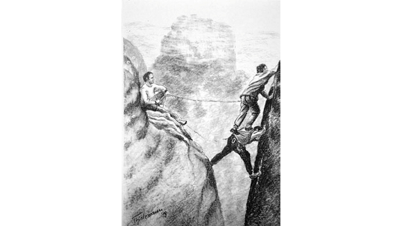 "Kletterfreunde in Aktion" - auch Bergsteiger zeigte Kunstmalerin Leonore Thielemann.