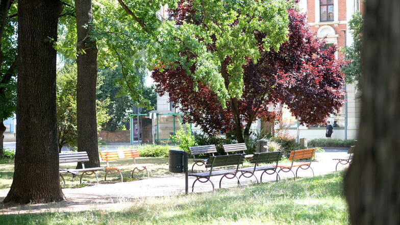 Blick in den Park am Wilhelm-Walkhoff-Platz im Triebischtal. Am Freitag steigt hier ein Nachbarschafts-Fest.