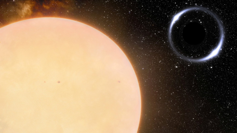 In weniger als 1.600 Lichtjahren Entfernung von der Erde haben Wissenschaftler einen Kandidaten für das das bisher erdnächste Schwarze Loch entdeckt - hier eine künstlerische Darstellung des Schwarzen Lochs und seines sonnenähnlichen Begleitsterns.