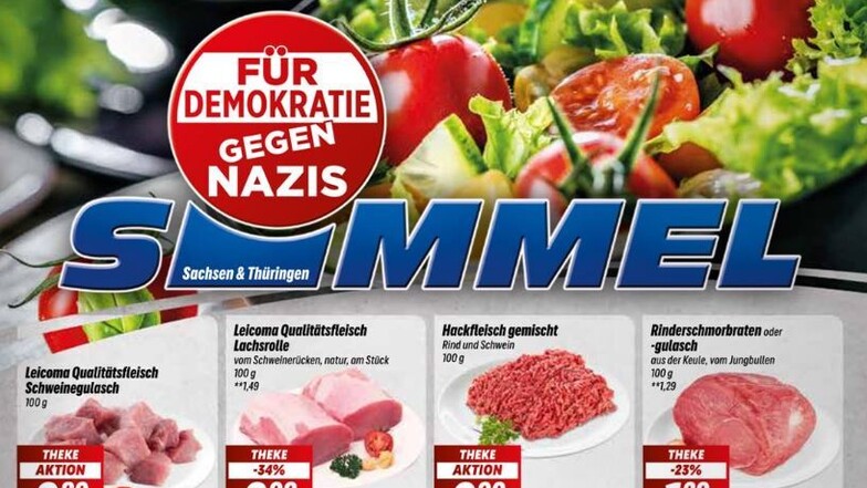 "Für Demokratie - gegen Nazis": So positionierten sich die Simmel-Märkte auf ihrem Werbeprospekt. Auch in Dresden erschien er so.