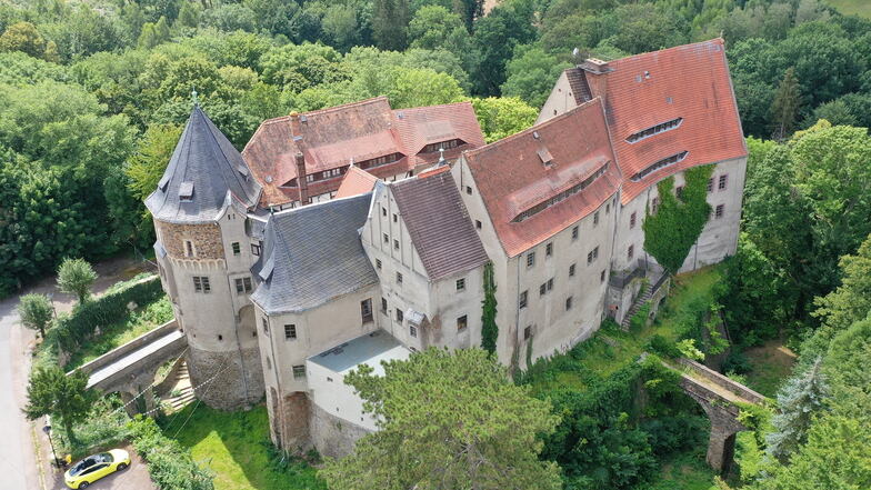 Schloss Reinsberg von oben: Die Bäume sind dicht am Schloss, kommen den Schlossdächern aber nicht zu nahe.