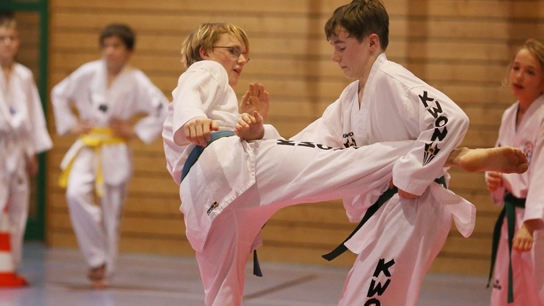 Bei Taekwondo-Kämpfen wird der Gegner häufig mit dem Fuß attackiert.