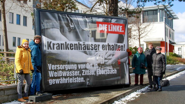 Die Linkspartei machte in dieser Woche wie hier in Ebersbach deutlich, worum es ihr bei der Krankenhausdebatte im Kreis geht.