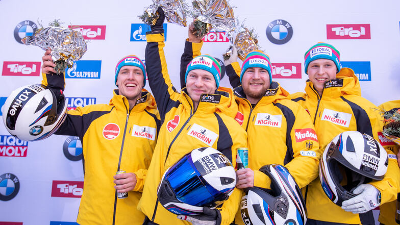 Und so sehen Sieger aus, hier nach dem EM-Sieg im Januar in Innsbruck:  Thorsten Margis, Francesco Friedrich, Martin Grothkopp und Alexander Schüller (von links).