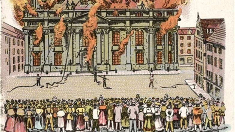 Brand der Kreuzkirche am 16. Februar 1897. Postkarte 1897