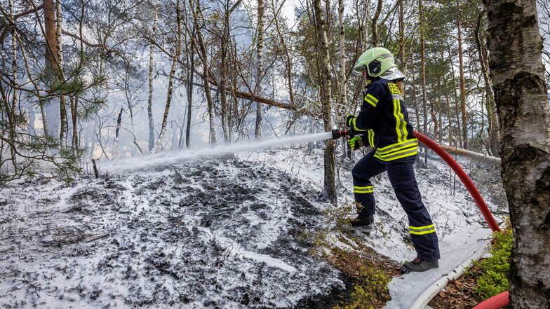 Schwieriger Einsatz in unwegsamem Gelände: Waldbrand am 2. April an den Ochelwänden bei Waitzdorf.