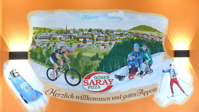 Altenbergs beliebteste Sportarten sind bereits auf dem Wandmotiv des Saray Döners versammelt. Jetzt braucht Inhaber Ahmet Saglam noch eine Idee für ein weiteres Wandbild.