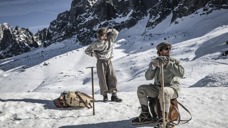 Die Bergsteiger bei ihrem Abenteuer am höchsten Berg der Alpen.