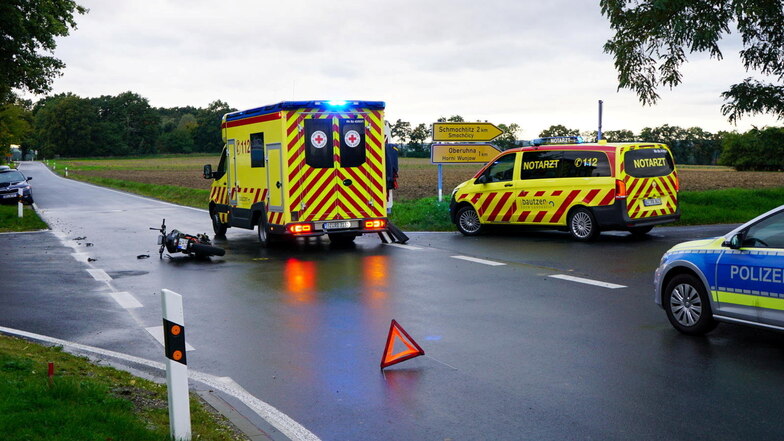 Im Bautzener Ortsteil Bolbritz kam es zu einem Unfall mit einem Krad.