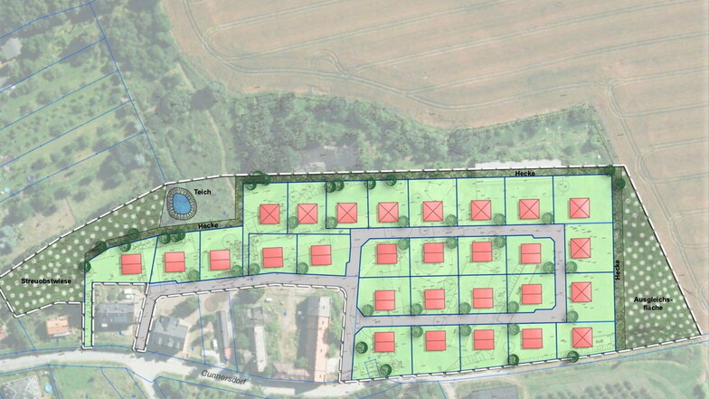 Geplantes Wohngebiet in Cunnersdorf: Bis zu 27 Bauplätze für neue Einfamilienhäuser.